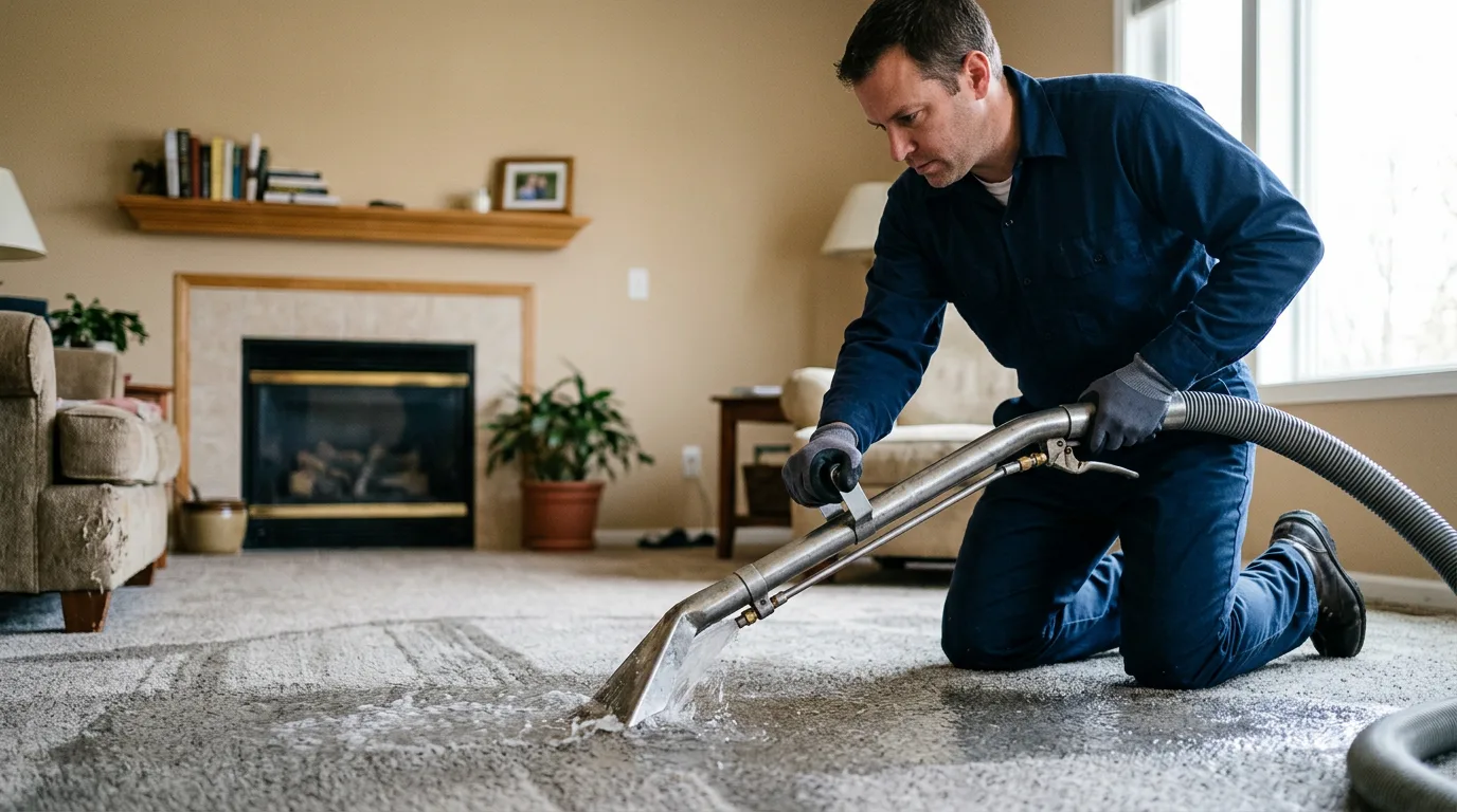 Water damage restoration technician working near Angelus Oaks, CA